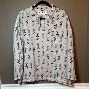 Marni Vine Printed Ramie Wide Sleeve Blouse IT 48 US 12 Oversized Made Portugal